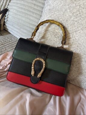 Classic Colorblock Leather Top-Handle Bag in Black, Green & Red